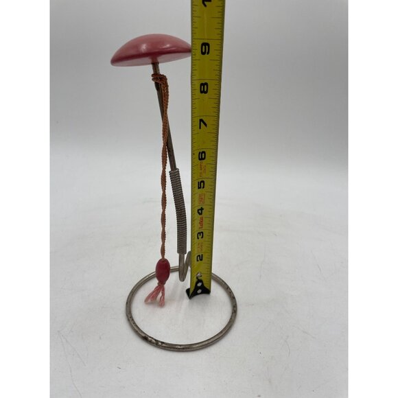 Vintage Pinkish Button Mushroom Hat Stand Spring & Weighted Loop Base - Picture 4 of 4